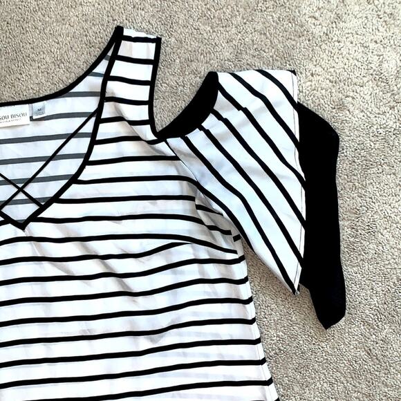 Bisou Bisou Cold Should Striped Blouse Sz M - Picture 3 of 6